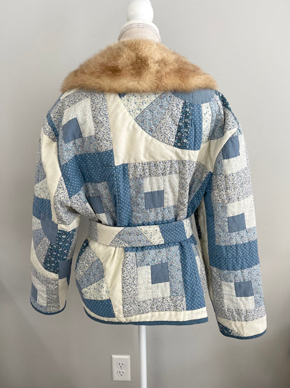 Mary Quilt Jacket with Genuine Fur Collar - Handmade