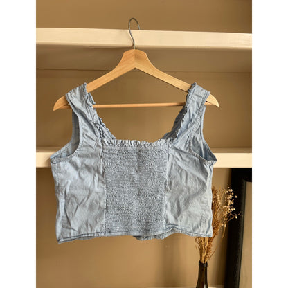 Women's Blue Cotton Corset Cropped Tank Top