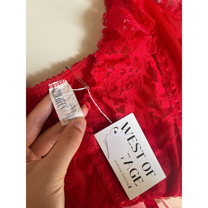 Vintage Delicates Red Lingerie Ruffle Bodysuit