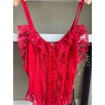 Vintage Delicates Red Lingerie Ruffle Bodysuit