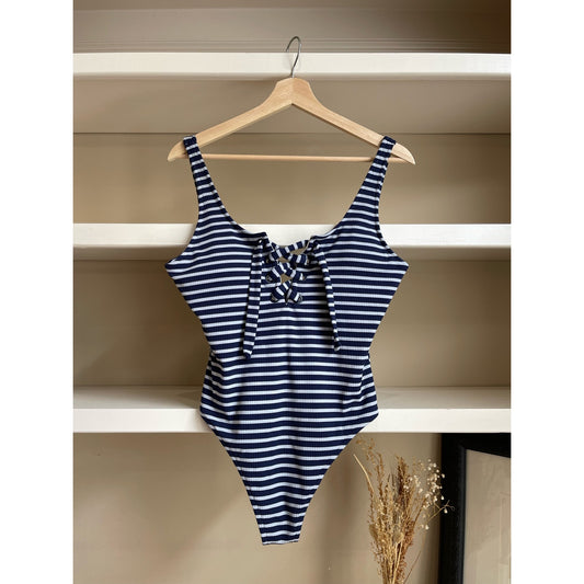 Aerie Navy and Blue Striped One Piece Swimsuit - Retro Women’s Size Medium