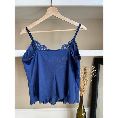 Vintage Navy Blue Nylon Lace Slip Top