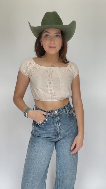 Boho Eyelet Crop Top - Size Small