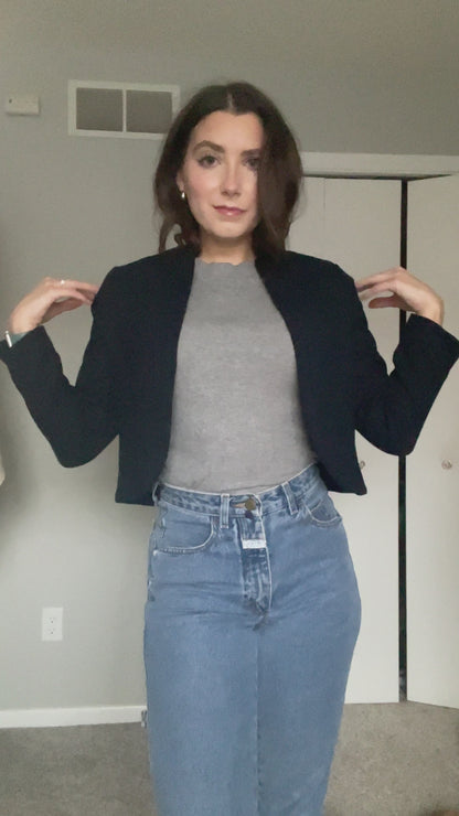 Vintage Ann Stevens Navy Wool Cropped Blazer