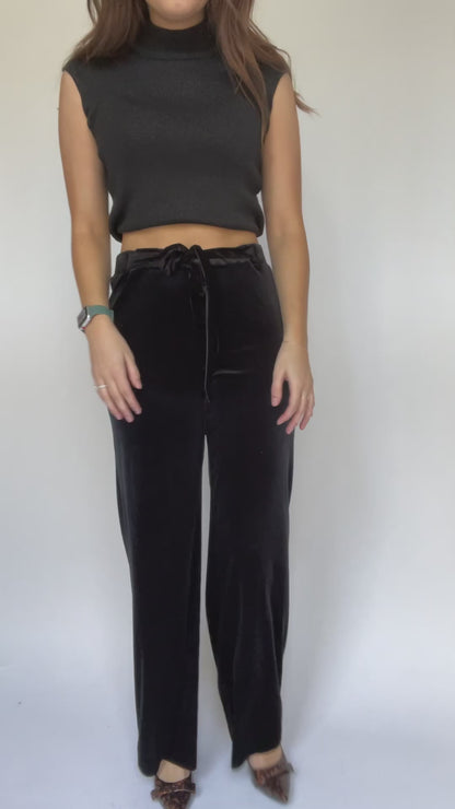 Calvin Klein Black Velvet High Waisted Wide Leg Pants - Size Medium