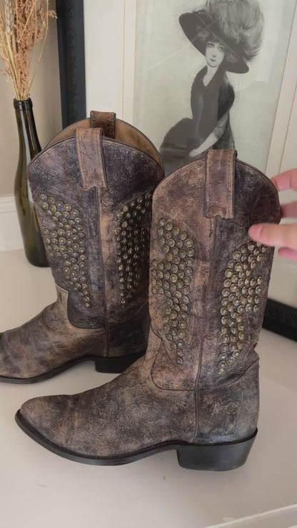 Frye Billy Hammered Studded Cowboy Boots - Size 9