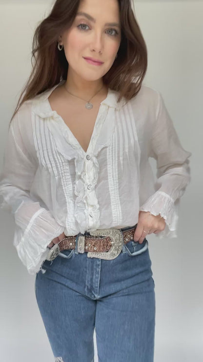 Free People Victorian White Ruffle Blouse - Women’s Size Large