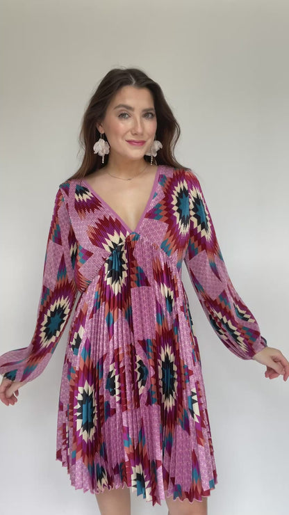 B. Yellowtail Purple Aztec Long Sleeve Dress - Size XL