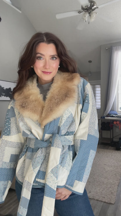 Mary Quilt Jacket with Genuine Fur Collar - Handmade