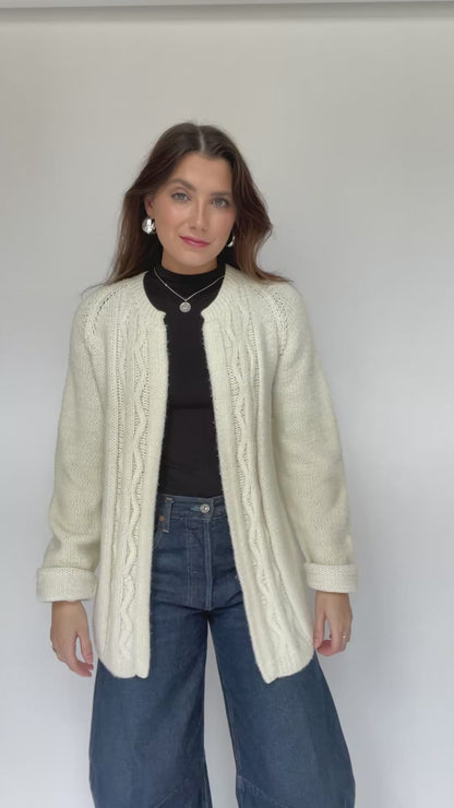 Cream Hand Knit Cable Knit Cardigan - Size Medium