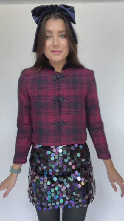 Jessica Howard Vintage Plaid Cropped Blazer Velvet Collar - Size 4P