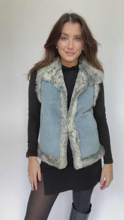 Vintage Denim Rabbit Fur Vest - Size Small