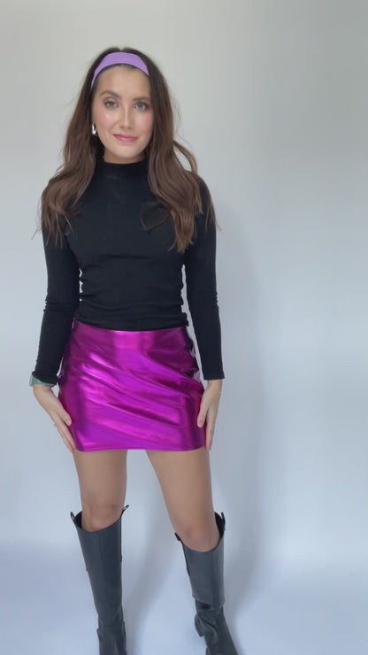 Magenta Metallic Mini Skirt - Size Medium