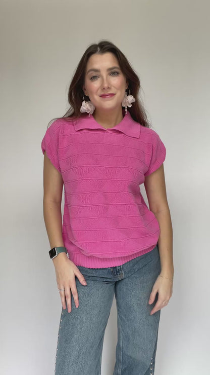 Vintage Turtle Bay Pink Collared Sweater Top - Size Medium