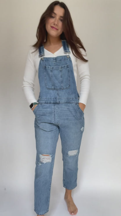 Gap Distressed Overalls - Medium Wash Size M